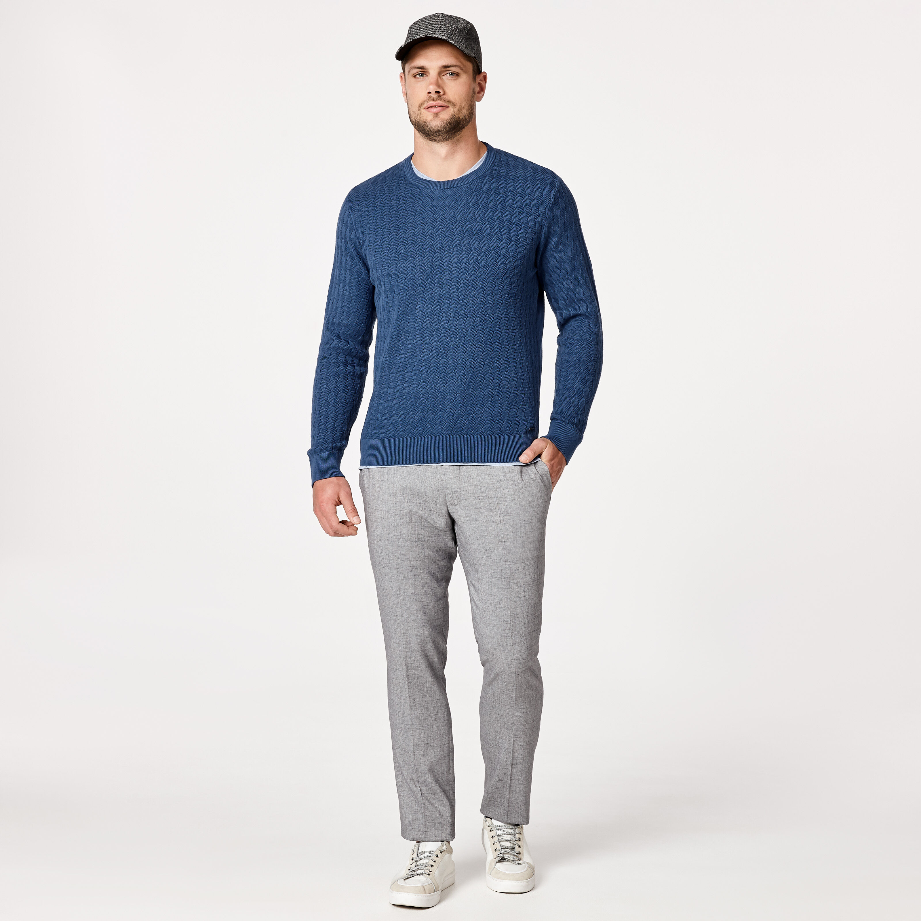 Grey top blue jumper